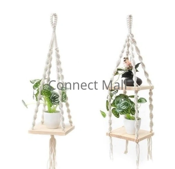  Natural off White  Macrame  plant Hanger /Plant Stand   set of 2  Unique Gift for Botico/Balcony and living Room  -  Free Size,  Handicraft, Pack of 2